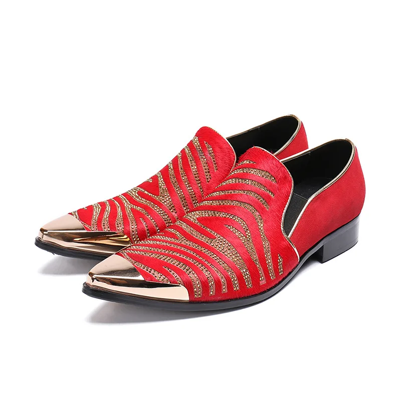 

Fashion Red Personality Pointed Toes Zebra Stripe Business Casual Leather Dress Shoes Men Flats