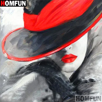 

HOMFUN Full Square/Round Drill 5D DIY Diamond Painting "Hat beauty" 3D Diamond Embroidery Cross Stitch Home Decor A19811