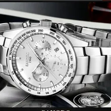 42 мм SANGDO многофункциональный хронограф японский кварцевый механизм серебристо-белый циферблат Мужские часы высокое качество кварцевые часы 1