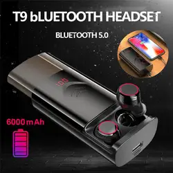 LEORY T9 TWS беспроводные bluetooth-5.0 наушники бинауральные звонки стерео Hi-Fi наушники водонепроницаемые с зарядным чехлом 6000 мАч