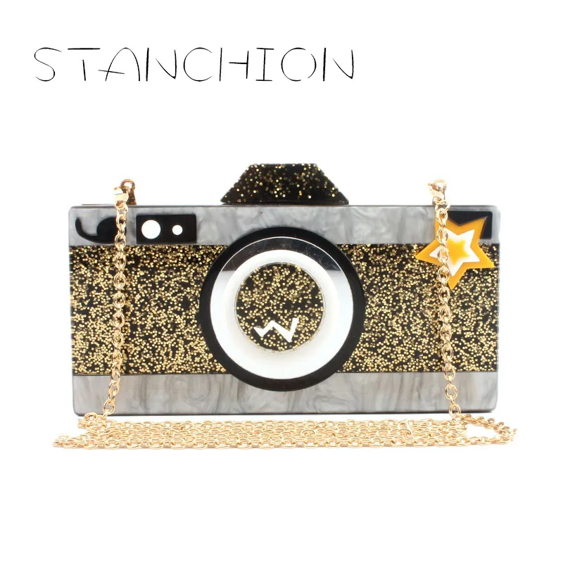 

STANCHION 2018 new explosions high-end alternative acrylic cute fresh camera shape holding dinner bag