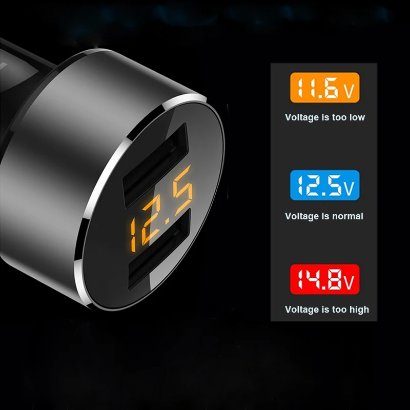 

Auto 3.6A 2 Port Dual USB Car Charger Digital Led Display For Mobile Phone Voltage Charging Adapter For Iphone Xiaomi