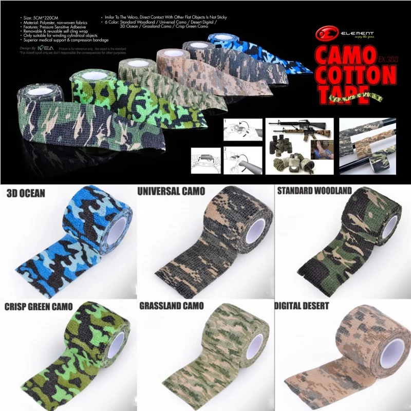 Element Camo Elastic Camo Cotton Tape Military Airsoft Paintball Rifle