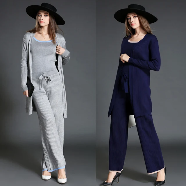 2016 Runway Brand Set Women Knitted Pant Suits Ladies 3