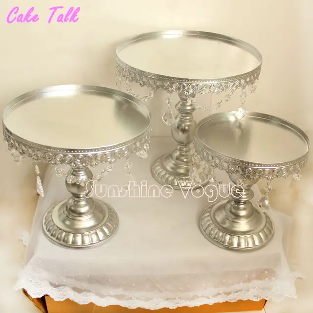 Metal iron silver cake stand set 8''/10''/12'' pendant charm cake