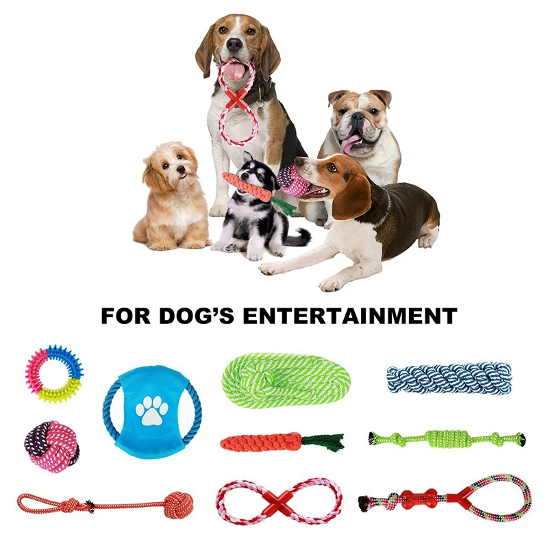 Собачьи канатные игрушки, 10 упаковок жевательные игрушки для щенков, набор веревка из хлопка для собак, узел и чистка зубов для маленьких средних и крупных пород-внутри помещений или вне помещений