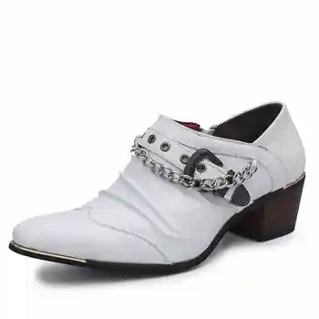 

men fashion wedding party dress smash cow leather shoes 6 cm thick high heel oxfords shoe point toe loafers zapatos hombre male