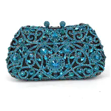 Mode Frauen aquamarin Überzug Blume Aushöhlen Kristall Abend Metall Kupplungen Kleine Schminktäschchen Handtasche Hochzeit Kupplung (529)