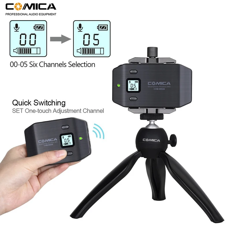 Comica CVM-WS50(C) 6 каналов беспроводной Смартфон петличный микрофон система для iPhone samsung huawei мобильный телефон/камера