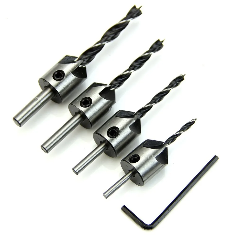 4pcs HSS 5 Flute Countersink Drill Bit Set 3mm 6mm High Speed Steel Chamfer Reamer Woodworking