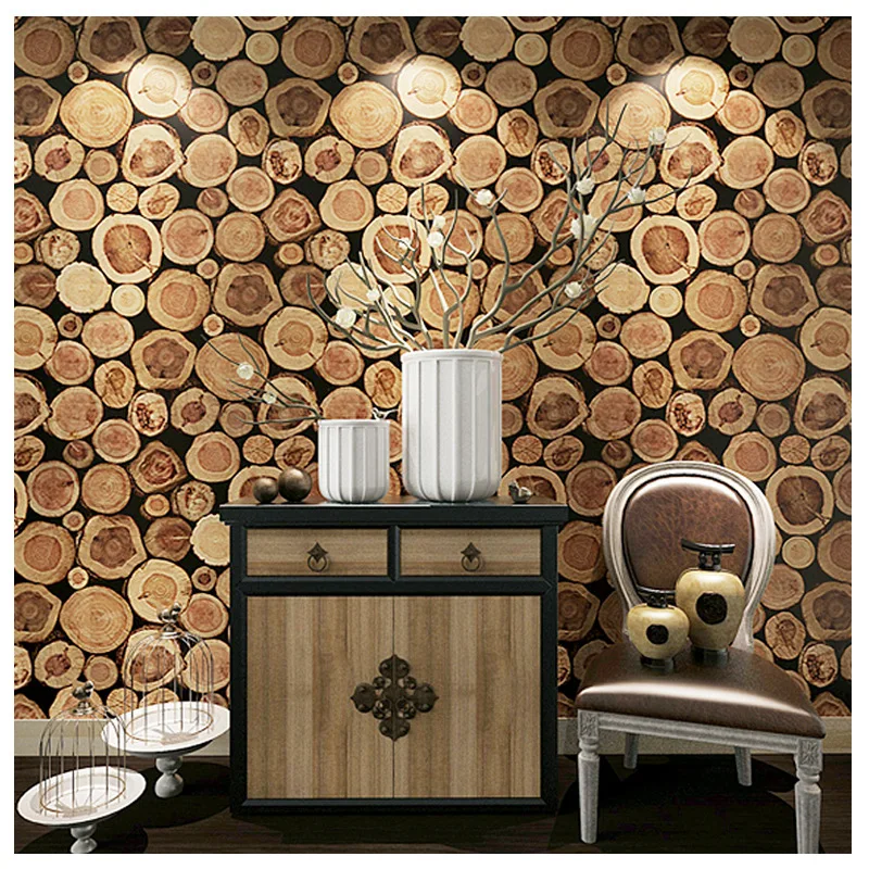 

Chinese wood grain pile nature wood 3D personality retro stump wallpaper porch cafe restaurant decoration background wallpaper