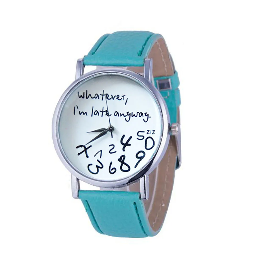 Мужские и женские кожаные часы Mance What I am Late Anyway с буквенным узором, стиль, женские наручные часы, женские часы, горячая Распродажа 999 - Цвет: Green
