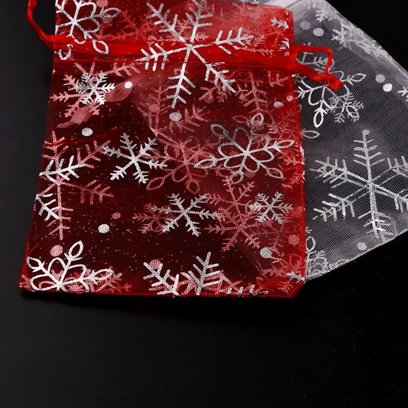 20 шт./лот, рождественские сумки из органзы красного и серебристого цвета, мешочки для украшений, рождественские, свадебные, вечерние, украшения, сумки для подарков, упаковка