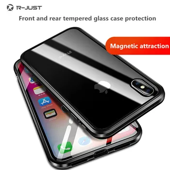 

Magnetic Adsorption Flip Phone Case for iPhone Xs Max Cases Magnet Metal Front Tempered Glass Back Cover for iphone x 7 8 plus