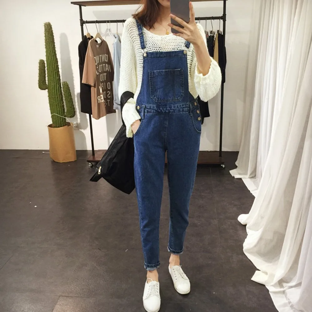 

Brief Denim Blue Women Overalls Girls Stretchable Skinny Suspender Long Pants Casual Female Romper Jumpsuits Jeans