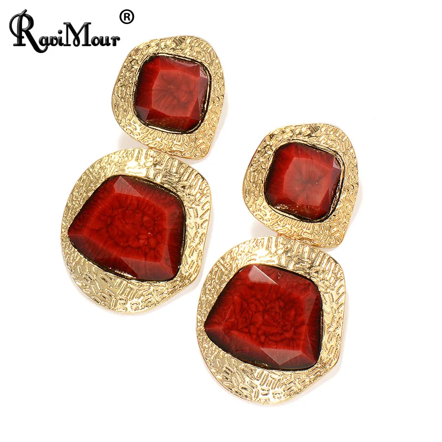 RAVINOUR Punk Dangle Earrings for Women Gold Big Geometric Resin Long Oorbellen Fashion Indian Earings Vintage Jewelry Dropship | Украшения