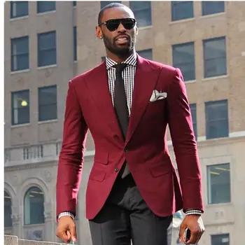 

NEW Men's Suit Lapel Red Jacket & Black Pants Men's West Slim Suit Custom Made Bridegroom Best Man Suit (Jacket+Pants)