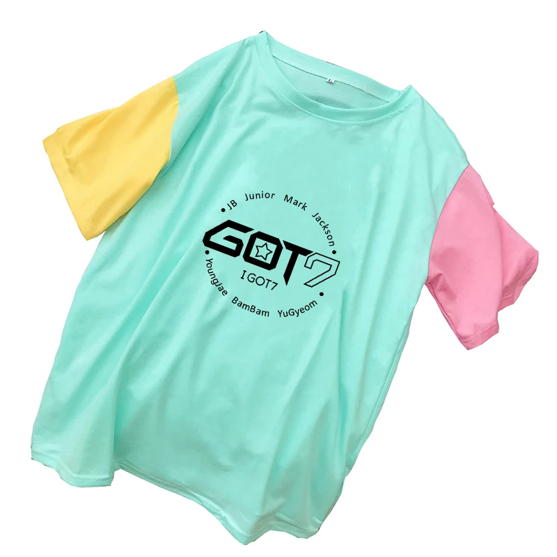 Camiseta Mujer Streetwear T Shirt Women Casual Korean GOT7 Tshirt Tops Loose Kpop Short Sleeve Colorblock Cotton Tee Shirt Femme (1)