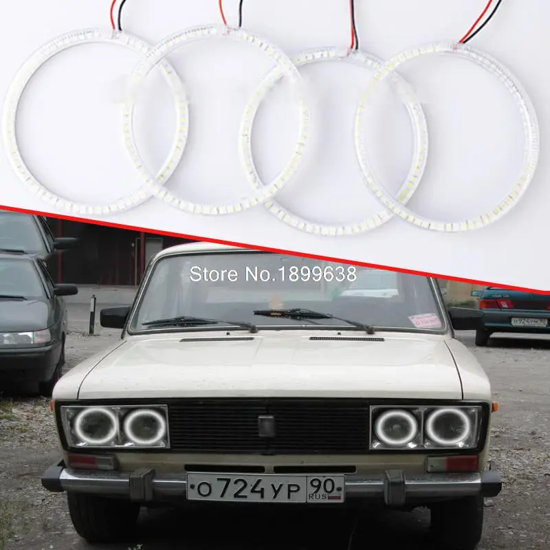 Супер яркие кольца для Lada Vaz 2106 4 шт./компл. 7000K белые 3528 smd светодиодные ангельские