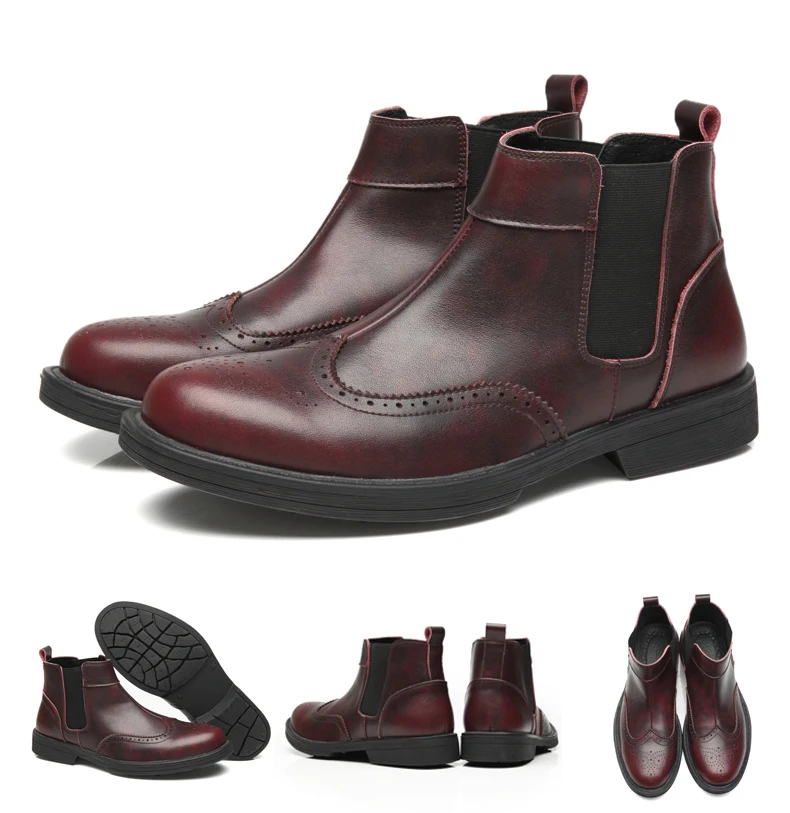 Casual Shoes Mens Ankle Chelsea Boots' Casual Leather Boots Men Luxury Round Toe Fashion Boot Slip-On Winter Boots Men Big Size (12)