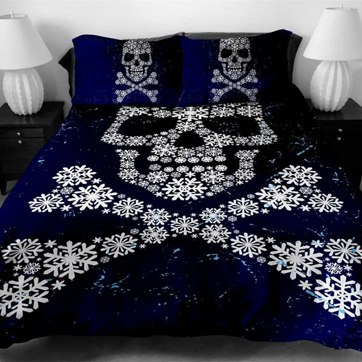 Kaufen Fanaijia blau schädel bettbezug set 3D zucker schädel Bettwäschesatz könig größe mit kissenbezug AU Königin Bett bedline