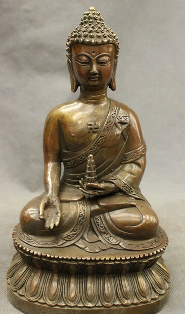 

JP S0606 9" Chinese Buddhism Bronze Copper Shakyamuni Sakyamuni Buddha Pagoda Statue