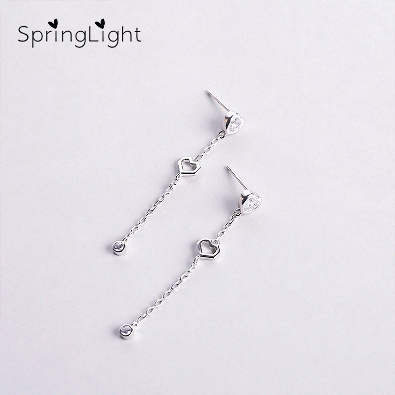 

SpringLight Cute Heart Earring Real 925 Silver Design Fine Jewelry Simple Long Drop Earrings for Women Fashion Party Girls Gift