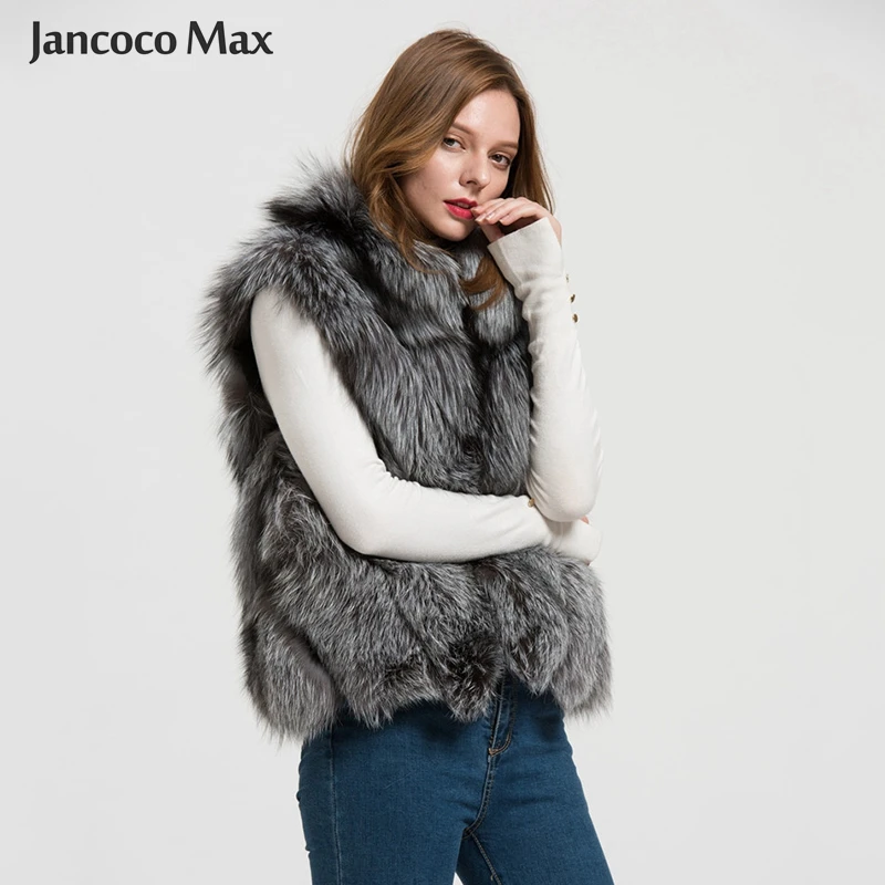 Женский жилет с лисьим мехом Jancoco Max зимний воротником мандарин S1708 2019|real fur vest|real