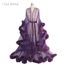 Пикантные Sheer перо Свадебный халат Тюль Иллюзия Длинные свадебная шаль индивидуальный заказ день рождения средства ухода за кожей для будущих мам