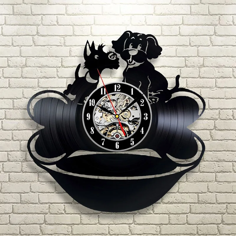 Lovely Puppy Dogs Design Classic CD Vinyl Record Hanging Wall Clock Creative Decor LED Record