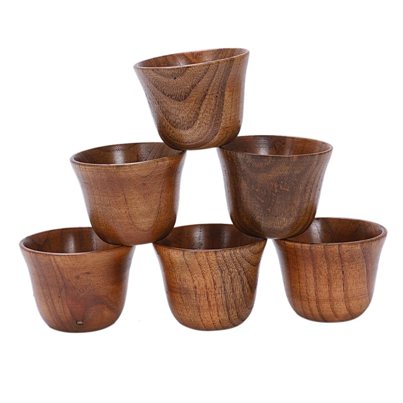 Wood 6 шт. креативный чайный набор Маленькая деревянная чашка маленькая чашка анти-сторона деревянная чашка и натуральное дерево бокал для вина деревянная чайная чашка - Цвет: Wood