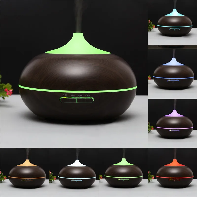 

500ML Ultrasonic Air Humidifier Wood Grain Essential Electric Aromatyerapy Oil Diffuser With LED 7 Color Night Lights For Home