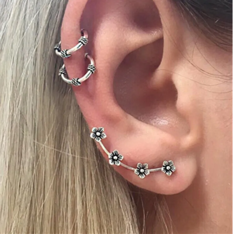 

YIERMEI new fashion Bohemian retro summer new new small earrings temperament wild small plum double ring earrings jewelry