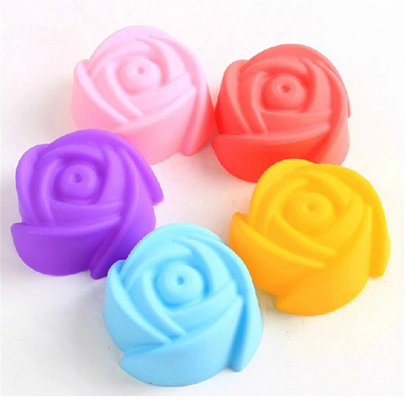 

New 5Pcs Silicone Rose Muffin Cookie Cup Cake Baking Mould Chocolate Jelly Maker