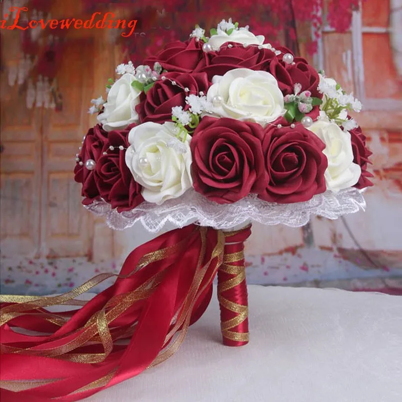 2016-Beautiful-Handmade-Flowers-Decorative-Artificial-Rose-Flowers-Pearls-Bride-Bridal-Lace-Accents-Wedding-Bouquets-with (2)