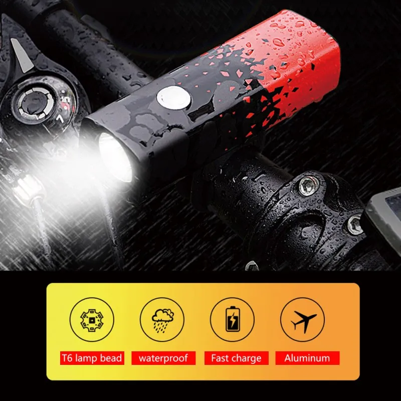 

USB Rechargeable Built-In 18650 2000mAh 5Modes Bicycle Light IP6 Waterproof Headlight Bike Accessories for Riding,Camping