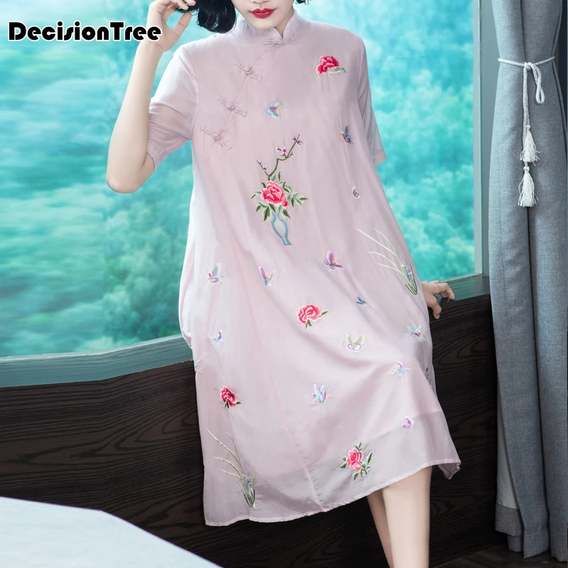 2019 verano azul tradicional chino dama seda cheongsam qipao baile vestido de club tótem y flor novedad vestido de noche - 3