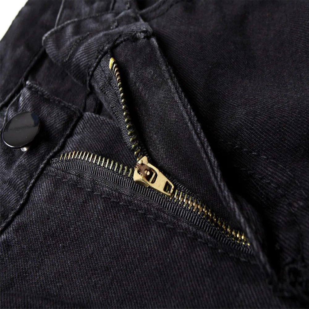 Мода весна осень повседневные облегающие черные обтягивающие рваные колени с дырками на молнии джинсовые хлопковые байкерские уличные джинсы для мужчин