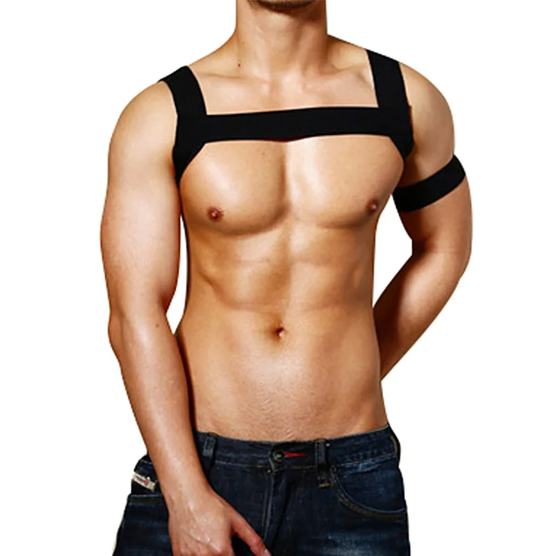 Sexy Elastic Bandage Tops Straps Short Shirt Men Lash Harness Male Erotic Lingerie Gay Exotic Tanks Take Exercise Wild Clubwear - Цвет: Черный