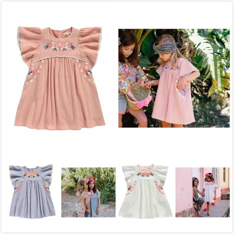 

2019Summer New Girls Baby National Wind ASR Embroidery Dress Embroidery Pattern Cotton Girl Dress