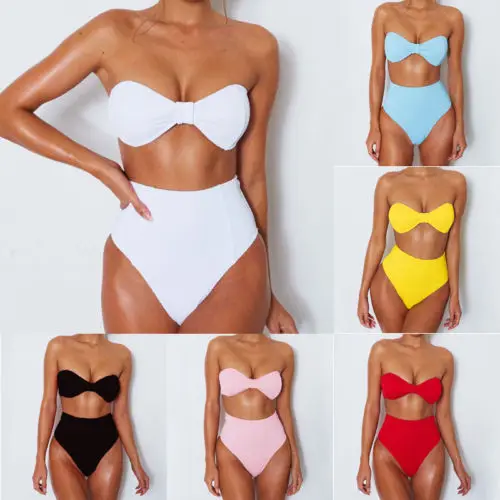 

Womens Bikini Set Swimsuit High Waist Ladies Bathing Suit Swimwear Beachwear Two-Piece Suits
