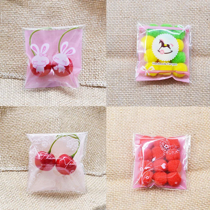 7*7cm 50pcs Birthday Gift Bag Wedding Favors Gifts For Kids Funny Pink Printing Candy Cookie Plastic Bag Birthday Party Supplies
