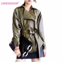 LUNDUNSHIJIA Новая Мода Осень Зима для женщин pu кожаная куртка Леди бомбер мотоцикл крутая Верхняя одежда Пальто Пояс