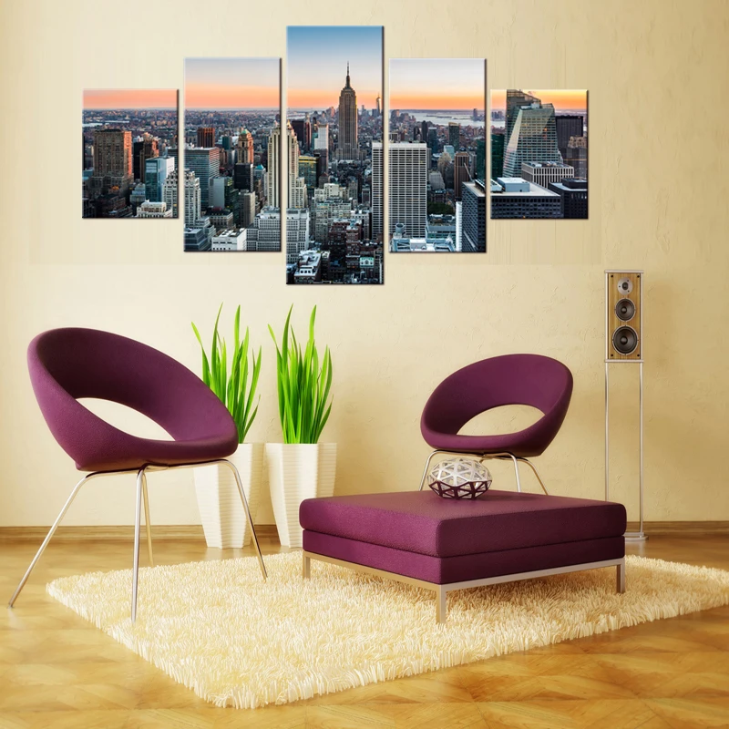 

5 Panel city landscape Painting Home sitting Room Decoration Canvas Print Painting Large Canvas Art framed Combined Oil Picture