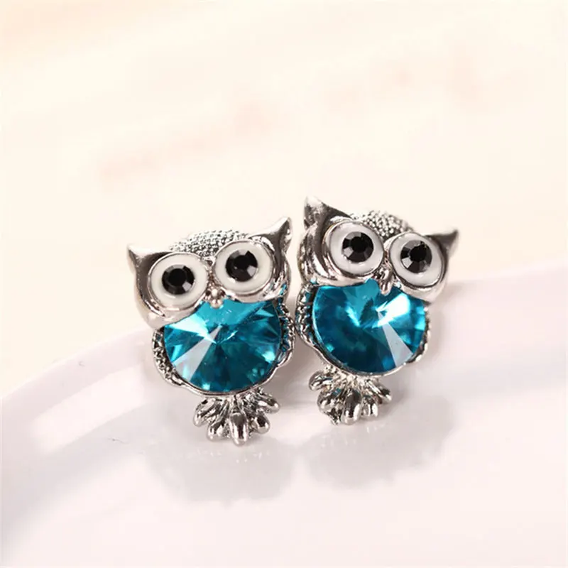 

Fashion 1 Pair Women Lovely Owl Shape Crystal Ear Stud White Gold Plated Wedding Gift Earrings Jewelry