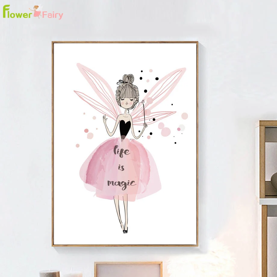 

Pink Fairy Canvas Painting Girl Posters Picture Posters Cartoon Home Decor Nursery Wall Art Pictures For Living Room Unframed