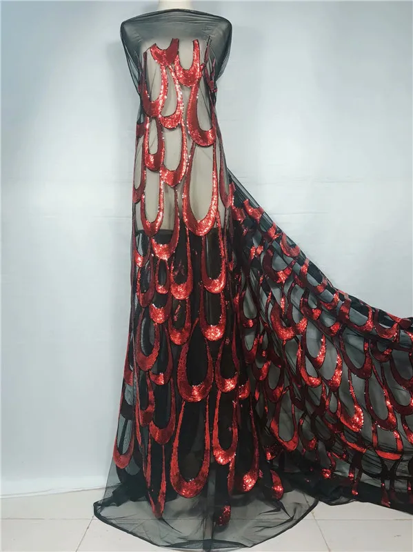 lace fabric with flower african fabrics 2019 sequins high quality laser cut nigerian for wedding dress red | Дом и сад