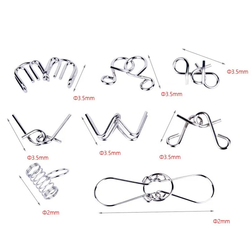 

2 8 Set Metal Wire Baby Puzzle Educational Mind Brain Training Game Toy Nine Interlocking Link For Adults Children Kids