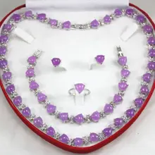 НАТУРАЛЬНАЯ Естественная форма сердца фиолетовое ожерелье с камнем браслет Шпильки комплекты серьги и кольцо кварцевые тонкие 925 Серебряные часы Крылья Женщины королева