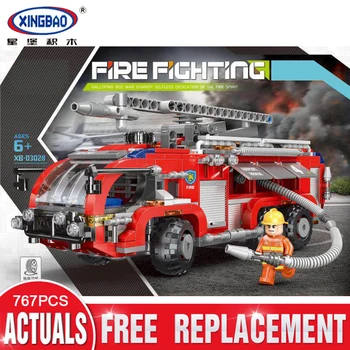 

New XINGBAO 03028 City Toys Series The Airport Fire Truck Set Blocks Bricks Building Educational Toys Model Gift Funny Assembled